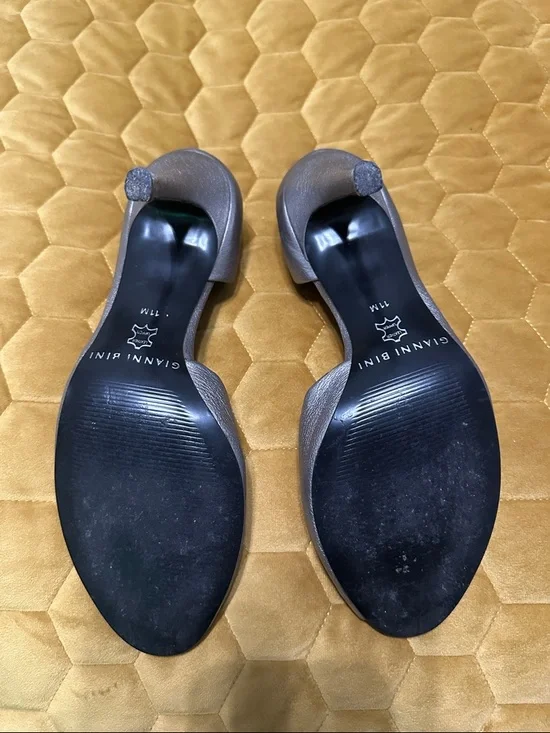 Gianni Bini Metallic Silver Peep-Toe Heels with Black Bead Accents - Picture 3 of 3